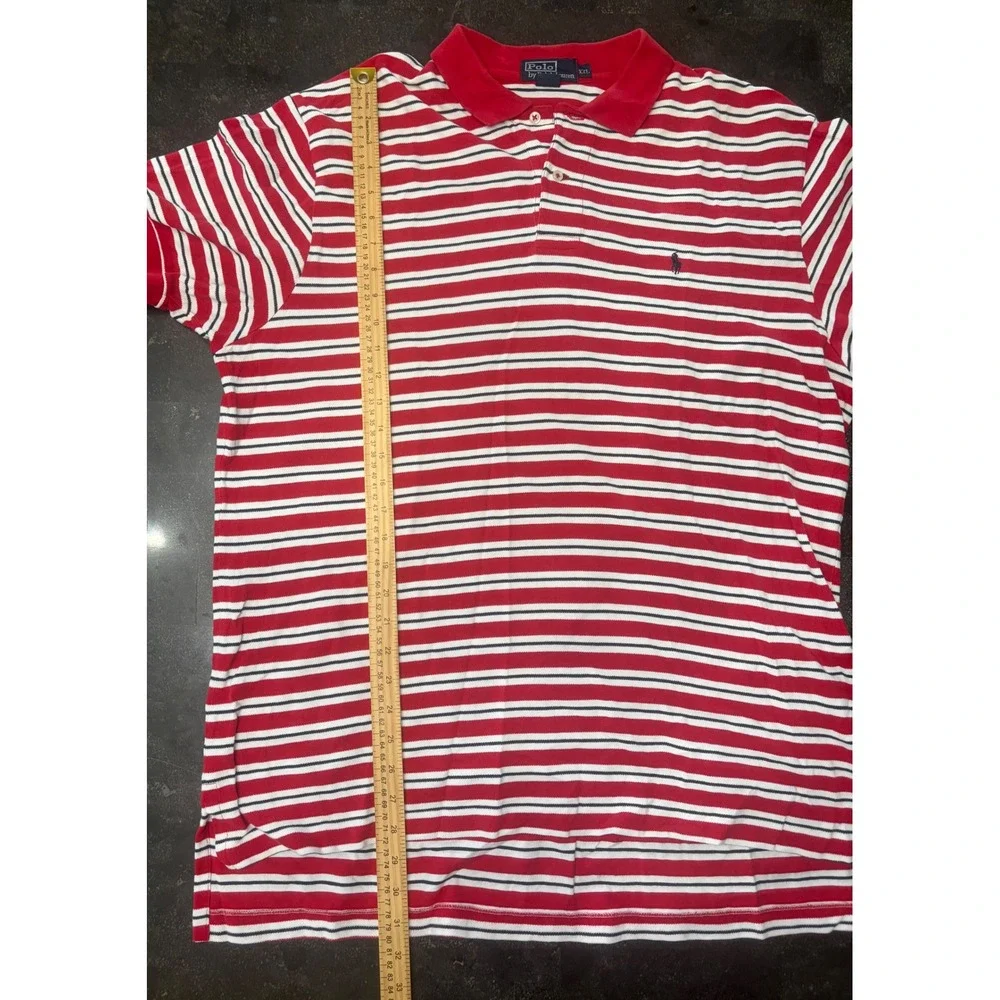Polo Ralph Lauren Mens XXL Red White Striped Polo Shirt Cotton Pique Pony Tee